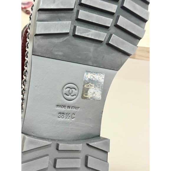 NWOT Chanel Quilted Patent Leather CC Pearl Mid-Calf Combat Boots Black EU 38.5 - Picture 6 of 8